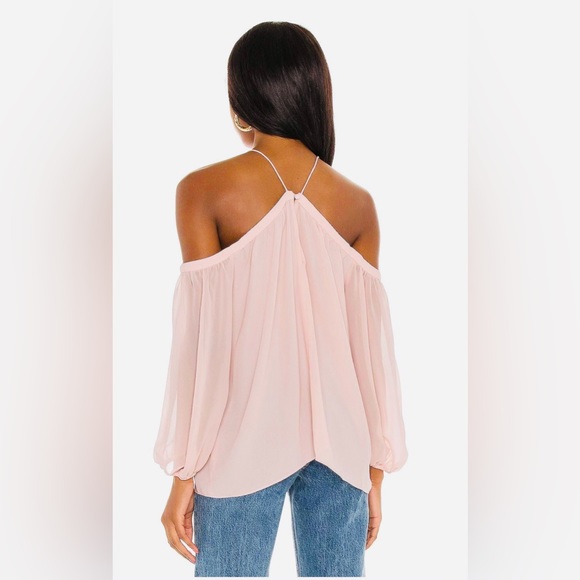 NWT 1. State Revolve Off the Shoulder Sheer Crepe Chiffon Top Pink Taffeta Small - Picture 5 of 16